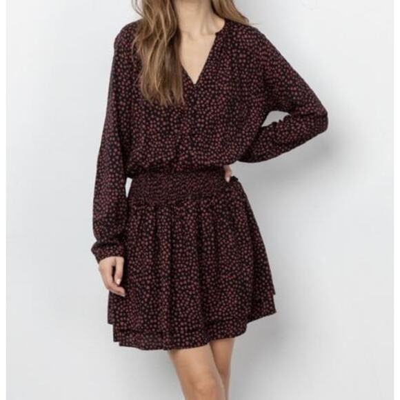 Rails Jasmine Enamored Heart Print Smocked Long Sleeve Dress Sz S Tiered V Neck - Picture 1 of 7